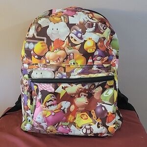 Nintendo Mario Characters Canvas Backpack Pocket Zip Up Adjustable Straps